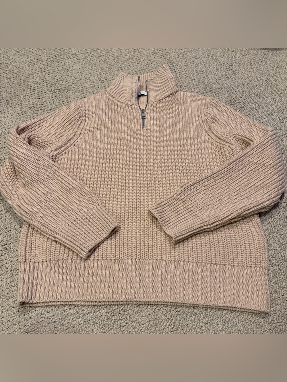 Sandro Ribbed Half-Zip Sweater in Light Beige
